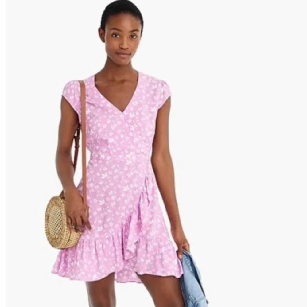 J Crew ruffle floral faux wrap dress, size 2